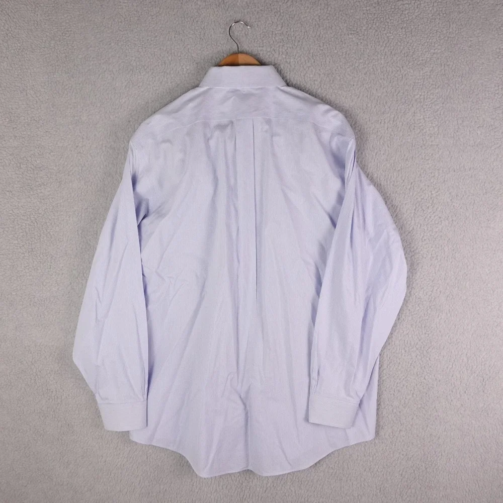 Brooks Brothers 346 Men 17-4/5 Non-Iron Blue White Striped Button Up Dress Shirt